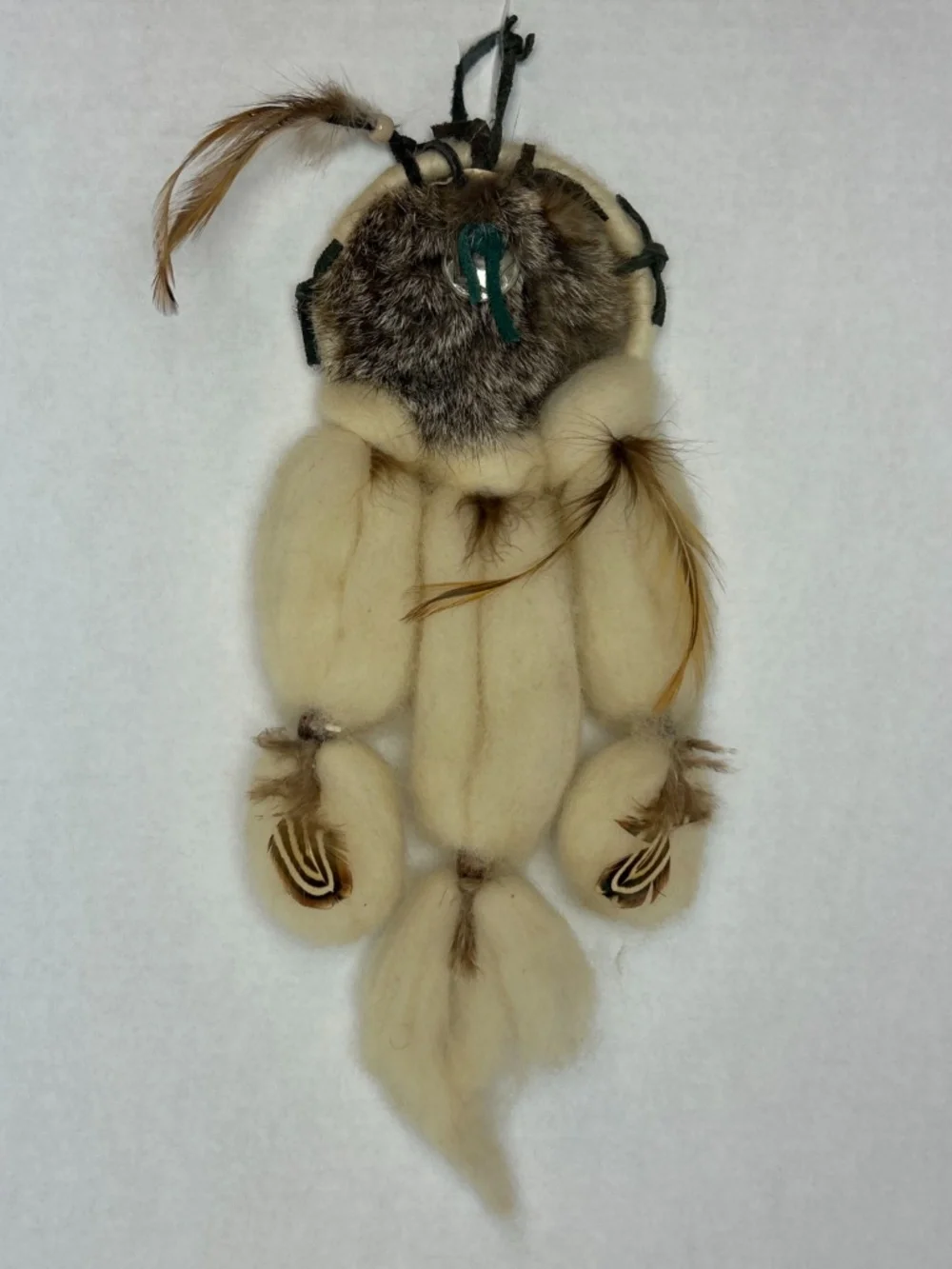 VTG Native American Indian 3 Dream Catcher Art Mandala Wool Fur Leather 13x6